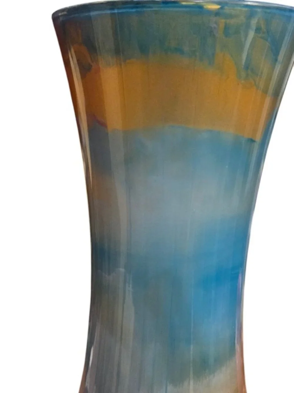 Acrylic Pour Home Décor Cylinder Vase in Teal Blue and Metallic Gold, SZ 8 Inch
